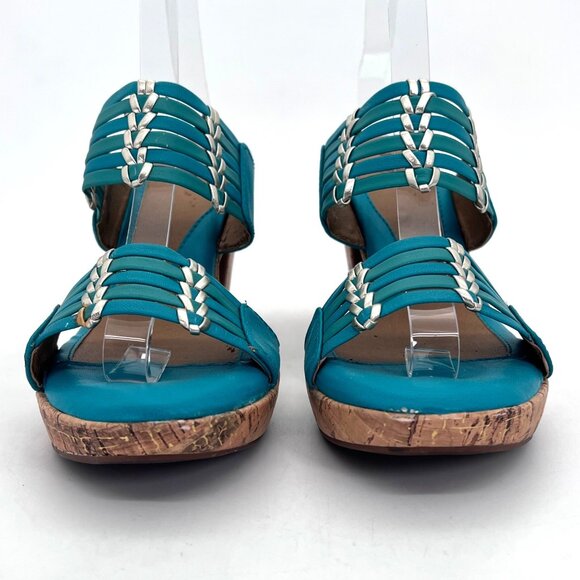 Eurosoft by Sofft Fayann Turquoise Cork Wedge Platform Heels Womens Shoes 10W - Picture 16 of 16